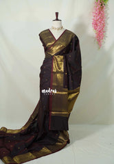 Dual Shade Dark Chocolate Brown - Kanimozhi - Soft Silk Saree Mango Zari Border with Buttas - Best for Small Functions