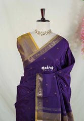 Deep Purple - Kanimozhi - Soft Silk Saree Mayil Border and Buttas with Contrast Pallu and Blouse - Best for Pooja Functions | Temple Visit