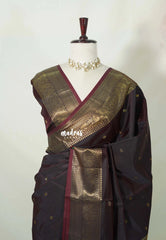 Dual Shade Dark Chocolate Brown - Kanimozhi - Soft Silk Saree Mango Zari Border with Buttas - Best for Small Functions