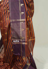 Rust Brown with Jamun Purple - Kanimozhi - Soft Silk Saree Checks with Buttas - Best for Small Functions