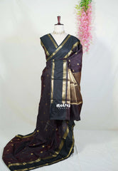 Dual Shade Coffee Brown - Kanimozhi - Soft Silk Saree Rettapet Floral Border with Floral Buttas - Best for Small Functions