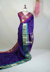 Violet Glow - Kanimozhi - Soft Silk Saree Ganga Jamuna Border with Buttas - Best for Small Functions