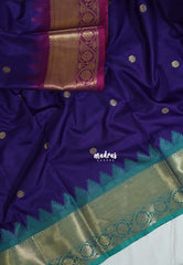 Violet Blue - Kanimozhi - Soft Silk Saree Ganga Jamuna Border with Buttas - Best for Small Functions