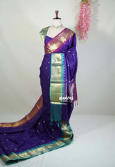 Violet Blue - Kanimozhi - Soft Silk Saree Ganga Jamuna Border with Buttas - Best for Small Functions