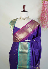 Violet Blue - Kanimozhi - Soft Silk Saree Ganga Jamuna Border with Buttas - Best for Small Functions