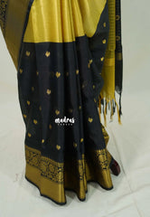 Jet Black with Gold - Kanimozhi - Soft Silk Saree Partly Pallu Saree with Buttas - Best for Wedding Functions