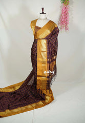 Coffee Brown - Kanimozhi - Soft Silk Saree with Checks Flower and Skirt Border - Best for Pooja Functions | Temple Visit