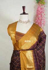 Coffee Brown - Kanimozhi - Soft Silk Saree with Checks Flower and Skirt Border - Best for Pooja Functions | Temple Visit