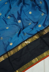 Peacock Blue - Kanimozhi - Soft Silk Saree with Rettapet Rudraksham Border and Buttas - Best for Pooja Functions | Temple Visit