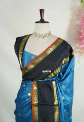 Peacock Blue - Kanimozhi - Soft Silk Saree with Rettapet Rudraksham Border and Buttas - Best for Pooja Functions | Temple Visit