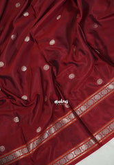 Brick Maroon - Kanimozhi - Soft Silk Saree with Rettapet Border and Buttas - Best for Pooja Funtions | Temple Visit