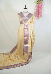 Sandal Beige - Kanimozhi - Soft Silk Vintage Checks with Mango and Rudraksham Border - Best for Festive Wear