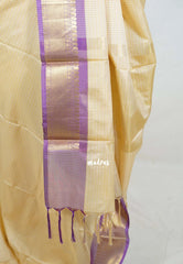 Sandal Beige - Kanimozhi - Soft Silk Vintage Checks with Mango and Rudraksham Border - Best for Festive Wear