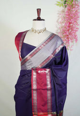 Navy Blue - Kanimozhi - Soft Silk Saree with Rettapet Ganga Jamuna Border - Best for Pooja Funtions | Temple Visit