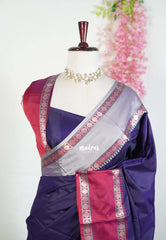 Navy Blue - Kanimozhi - Soft Silk Saree with Rettapet Ganga Jamuna Border - Best for Pooja Funtions | Temple Visit