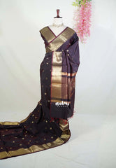 Dual Shade Midnight Brown - Kanimozhi - Soft Silk Saree Traditional Zari Border with Buttas - Best for Small Functions