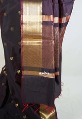 Dual Shade Midnight Brown - Kanimozhi - Soft Silk Saree Traditional Zari Border with Buttas - Best for Small Functions