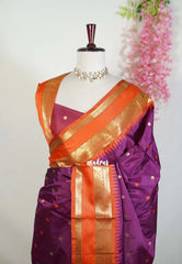 Magenta Purple - Kanimozhi - Premium Soft Silk with Mango Border and Buttas - Best for Pooja Functions