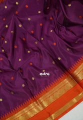 Magenta Purple - Kanimozhi - Premium Soft Silk with Mango Border and Buttas - Best for Pooja Functions