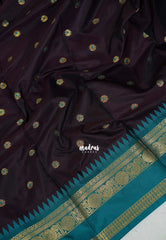 Dual Shade Wine Brown - Kanimozhi - Premium Soft Silk with Mango Border and Buttas - Best for Pooja Functions