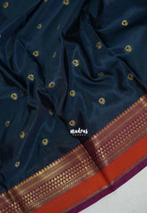 Midnight Teal - Kanimozhi - Premium Soft Silk with Traditional Border and Buttas - Best for Pooja Functions