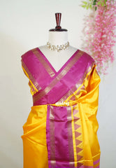 Canary Yellow - Kanimozhi - Premium Soft Silk with Rettapet Border - Best for Pooja Functions