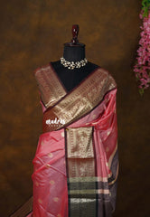 Flamingo Pink - Kanimozhi - Vintage style semi Soft Silk with Traditional Border - Best for Wedding Functions