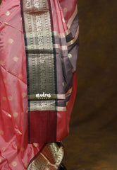Flamingo Pink - Kanimozhi - Vintage style semi Soft Silk with Traditional Border - Best for Wedding Functions