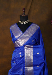 Royal Sapphire Blue - Kanimozhi - Soft Silk with Buttas Silver Weaving - Best for Wedding Functions