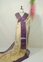 Creamy Sandal Beige - Kanimozhi - Premium Soft Silk Stripes with Buttas and Checks Border - Best for Wedding Functions