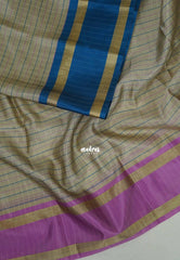 Taupe Beige with Blue&Lilac - Kanimozhi - Premium Soft Silk Checks with Ganga Jamuna Border - Best for Wedding Functions