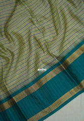 Taupe Beige with Blue&Teal - Kanimozhi - Premium Soft Silk Checks with Ganga Jamuna Border - Best for Wedding Functions