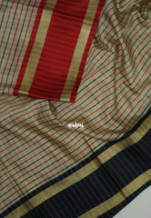 Taupe Beige with Black&Red - Kanimozhi - Premium Soft Silk Checks with Ganga Jamuna Border - Best for Wedding Functions