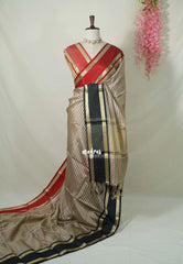Taupe Beige with Black&Red - Kanimozhi - Premium Soft Silk Checks with Ganga Jamuna Border - Best for Wedding Functions