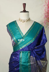 Navy Blue - Kanimozhi - Soft Silk Saree Rettapetta Border with Buttas And Rich Pallu  - Best for Small Functions