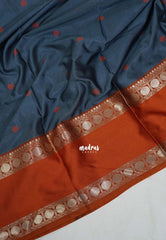 Charcoal Grey - Kanimozhi - Premium Soft Silk with Rettapet Rudraksham Border and Buttas - Best for Wedding Functions