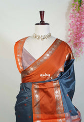 Charcoal Grey - Kanimozhi - Premium Soft Silk with Rettapet Rudraksham Border and Buttas - Best for Wedding Functions