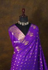 Violet Purple - Kanimozhi - Soft Silk Elegant Crane Motif Zari Border with Buttas - Best for Wedding Functions