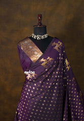 Jamun Purple - Kanimozhi - Soft Silk Cute Deer Zari Border with Buttas - Best for Wedding Functions