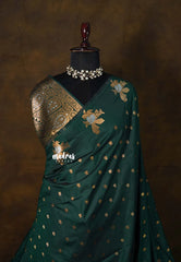 Deep Green - Kanimozhi - Soft Silk Parrot Zari Border with Buttas - Best for Wedding Functions