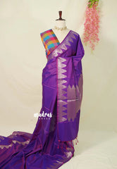 Dual Shade Purple - Kanimozhi - Premium dualshade soft silk with Temple Border with Madras Checks Double Blouse Combo - Best for Small Functions