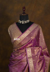 Golden Shade Magenta Mist - Thendral - Kanchi tissue silk Saree with Rich Pallu and Blouse - Perfect for Wedding Functions