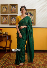 (PRE-BOOKING) Bottle Green - Aathini - Kannada Letters Handblock Printed Bamboo Cotton Double Blouse Combo