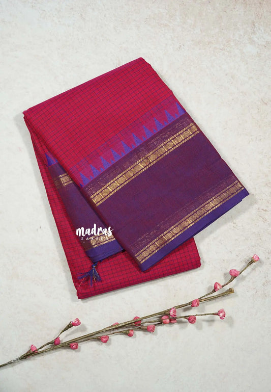 Queen's Rose -  Karthigai silk cotton rettapeta border with muthu kattam