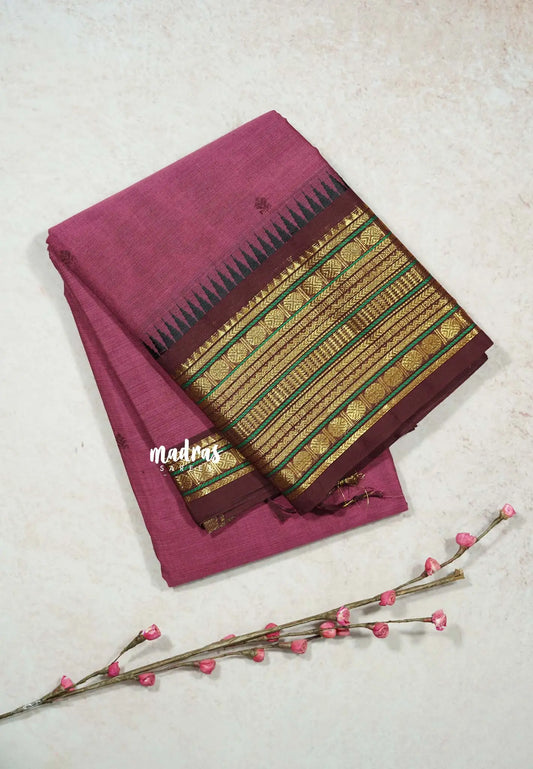 Onion Pink - Karthigai silk cotton  Multi Border Rudraksham with buttas