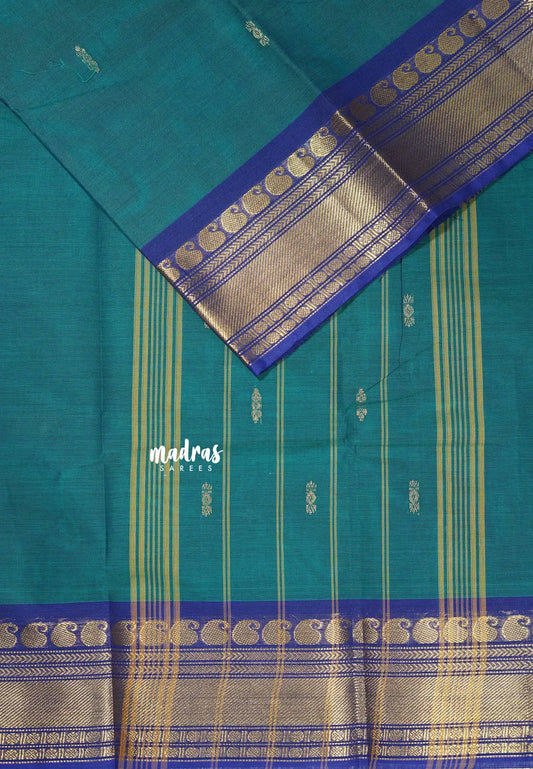 Peacock Blue - Karthigai silk cotton mango Bavanji Border