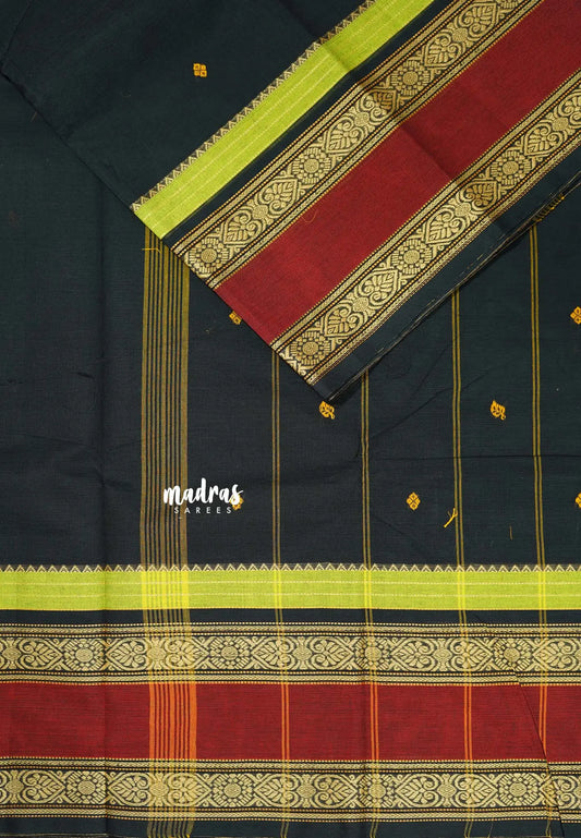 Midnight Magic Black - Karthigai silk cotton full thread weaving rettapet border