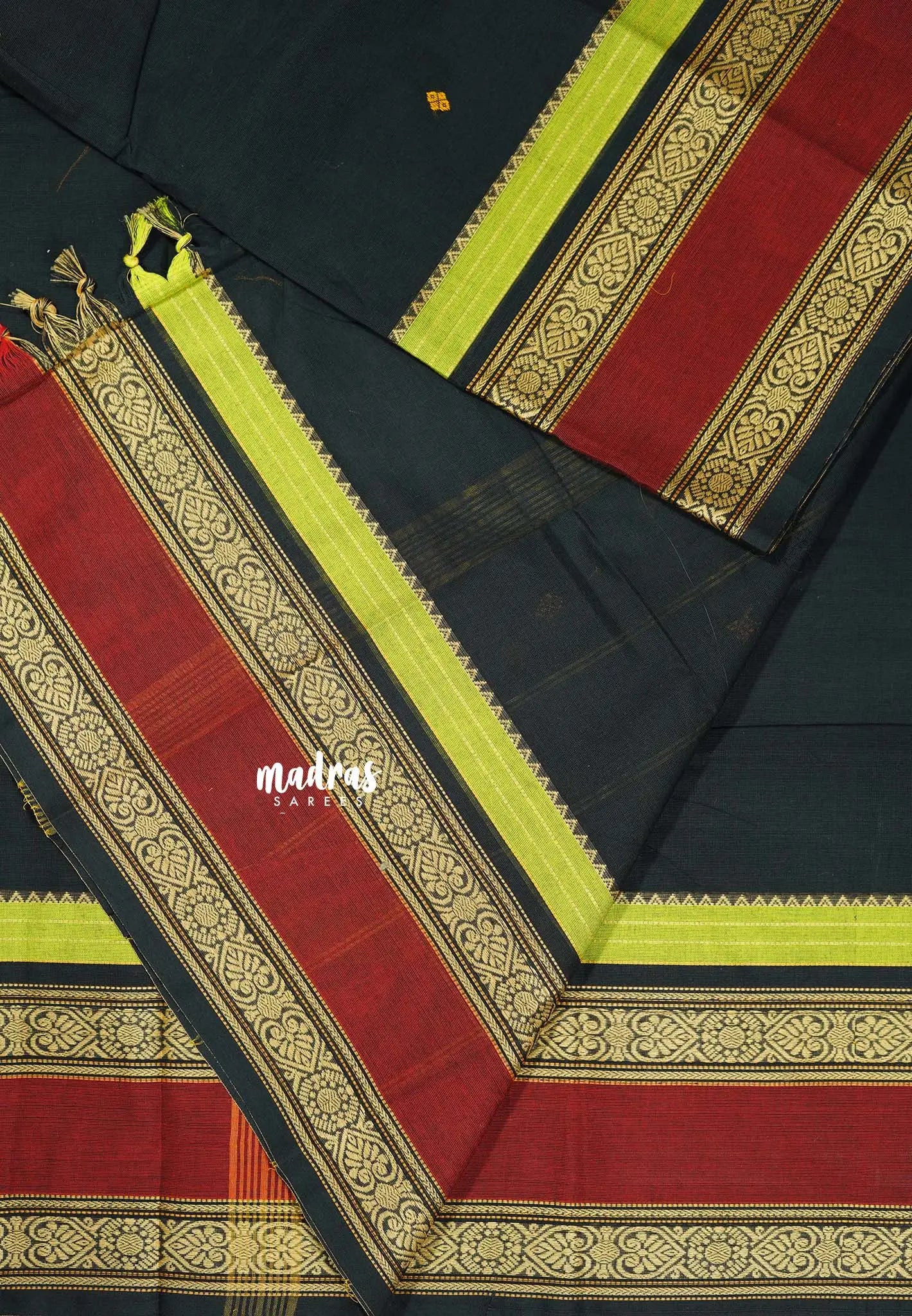 Midnight Magic Black - Karthigai silk cotton full thread weaving rettapet border