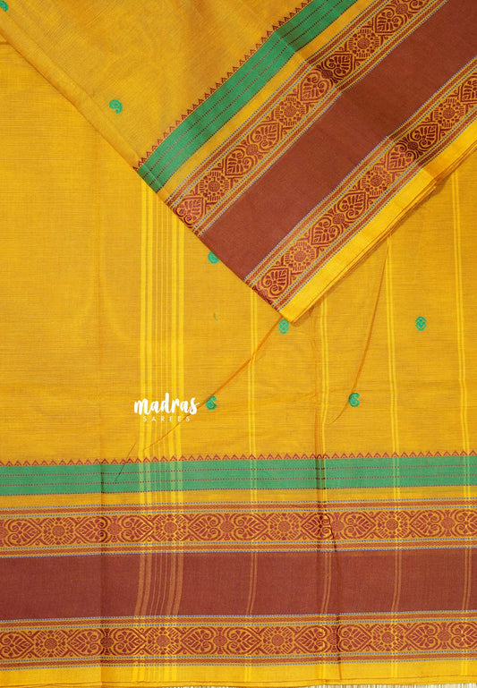 Turmeric Yellow - Karthigai silk cotton full thread weaving rettapet border