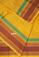 Turmeric Yellow - Karthigai silk cotton full thread weaving rettapet border